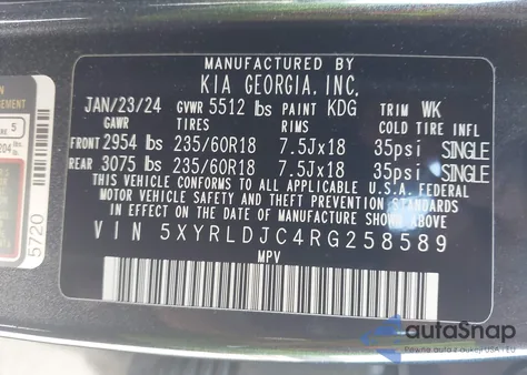 2024 Kia Sorento S z USA, uszkodzony, nr VIN 5XYRLDJC4RG258589